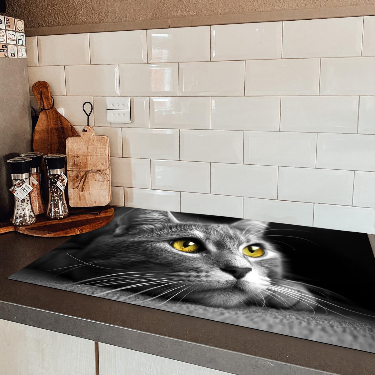 HERDABDECKPLATTE Katze - Grau - Tiere - Katze Induktionsmatte 83x51 cm - Grau, Kunststoff (83/51.5/0.2cm) - MuchoWow