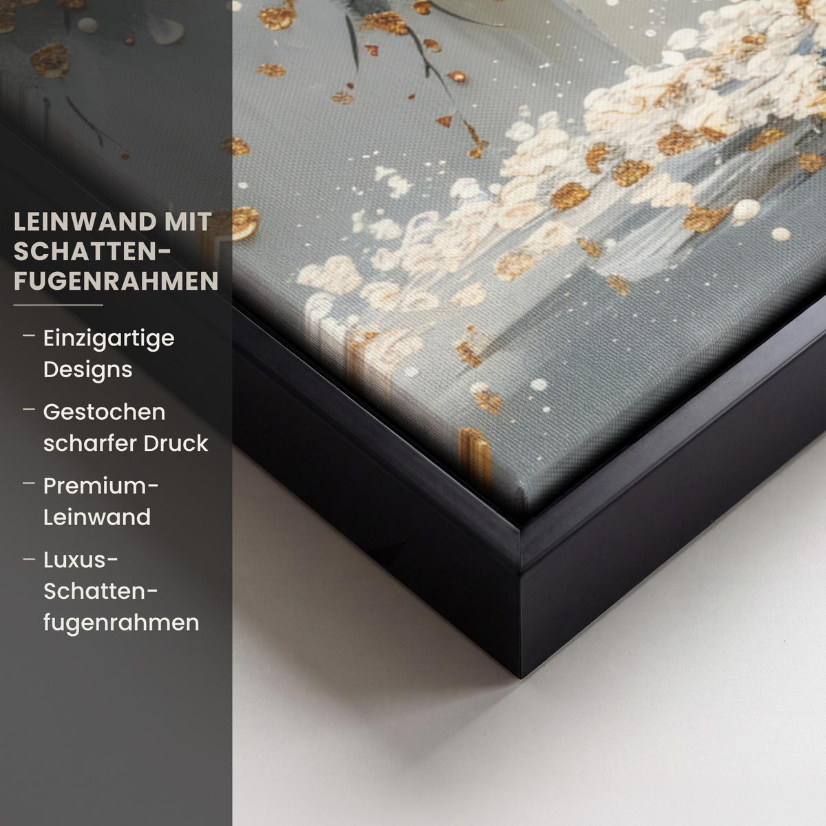 LEINWAND Bilder mit Rahmen - Baum - Blumen - Weiß - Natur - Kunst - 80x60 - Weiß, Textil (80/60cm) - MuchoWow