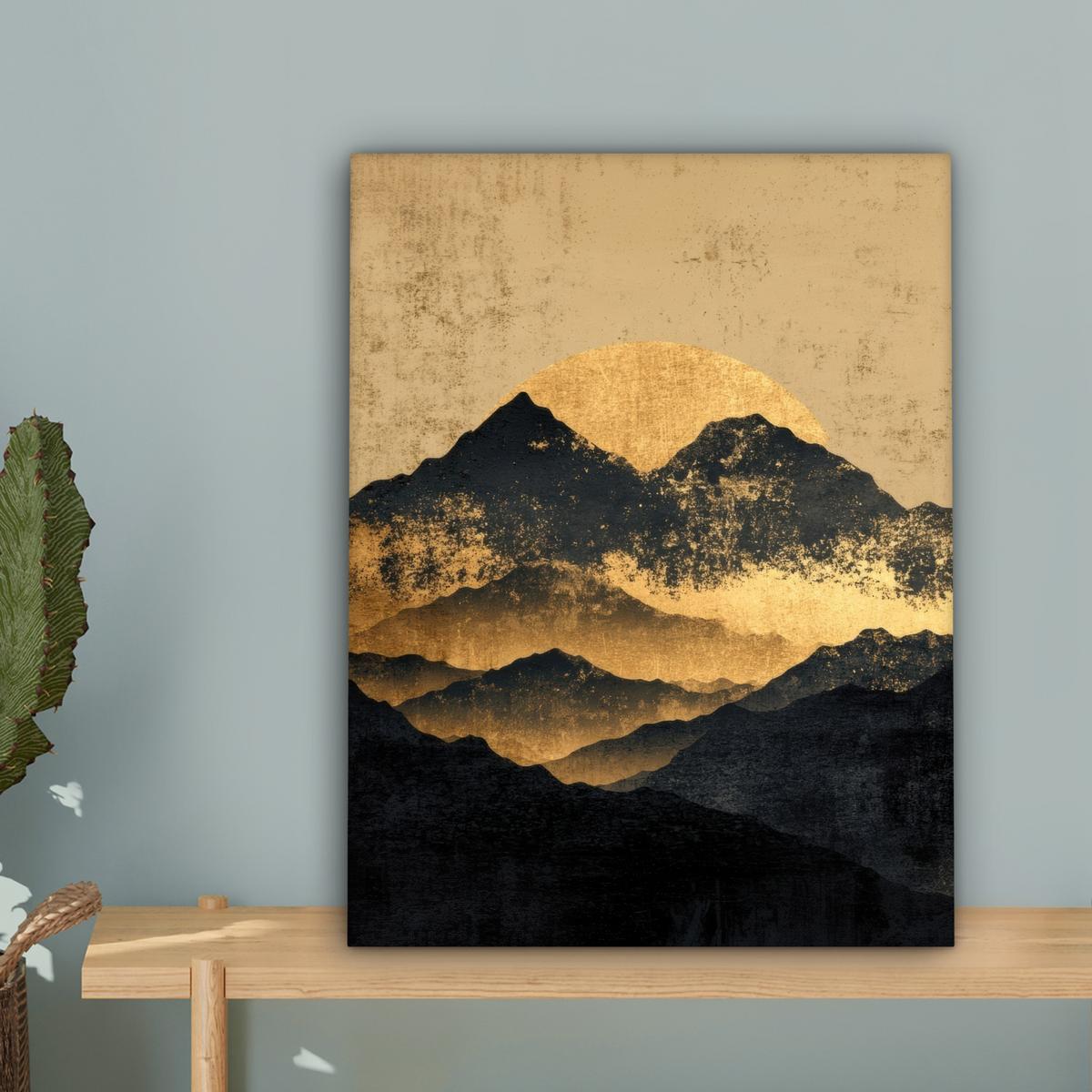 LEINWANDBILD Goldene Berge bei Mondschein Room Decor 30x40 cm - Goldfarben, Textil (30/40cm) - MuchoWow