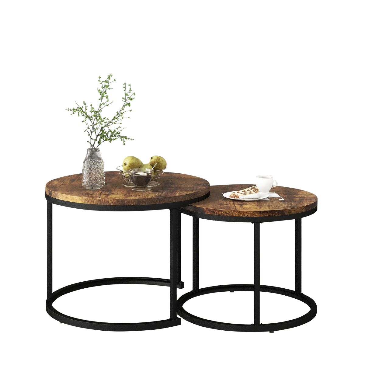 COUCHTISCH-SET 2er-set Holz- Und Schwarzeffekt - Schwarz, Holzwerkstoff/Metall (71/70/50cm) - Urban Meuble