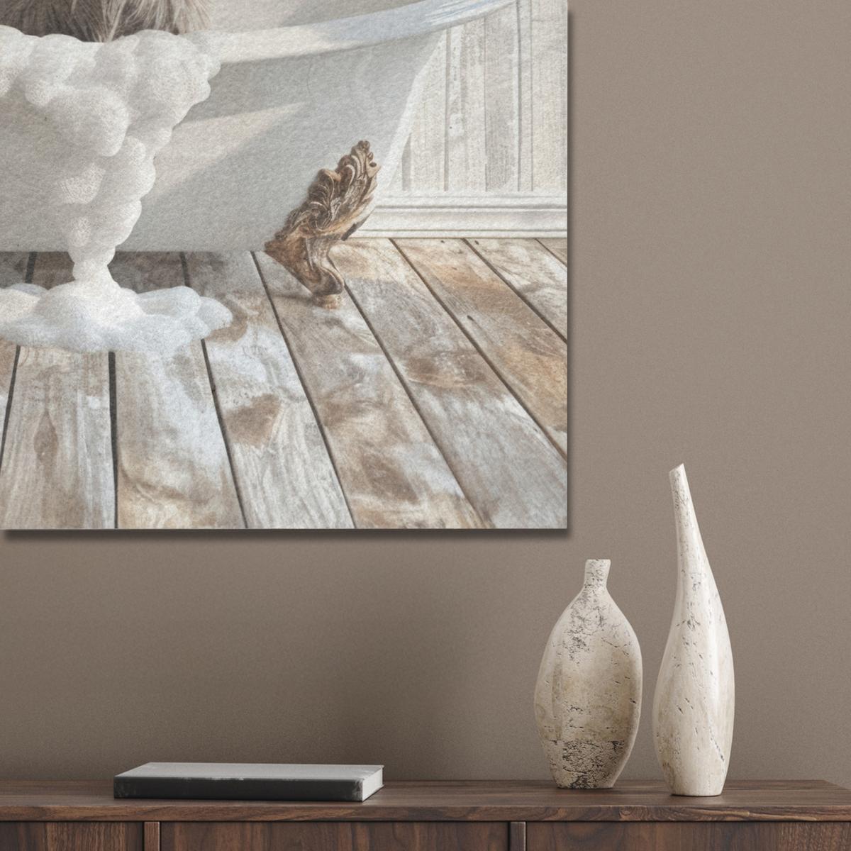 AKUSTIKBILD Esel - Tiere - Badewanne - Schaumstoff Wandbilder 60x80 cm - Weiß, Kunststoff (60/80/0.9cm) - MuchoWow