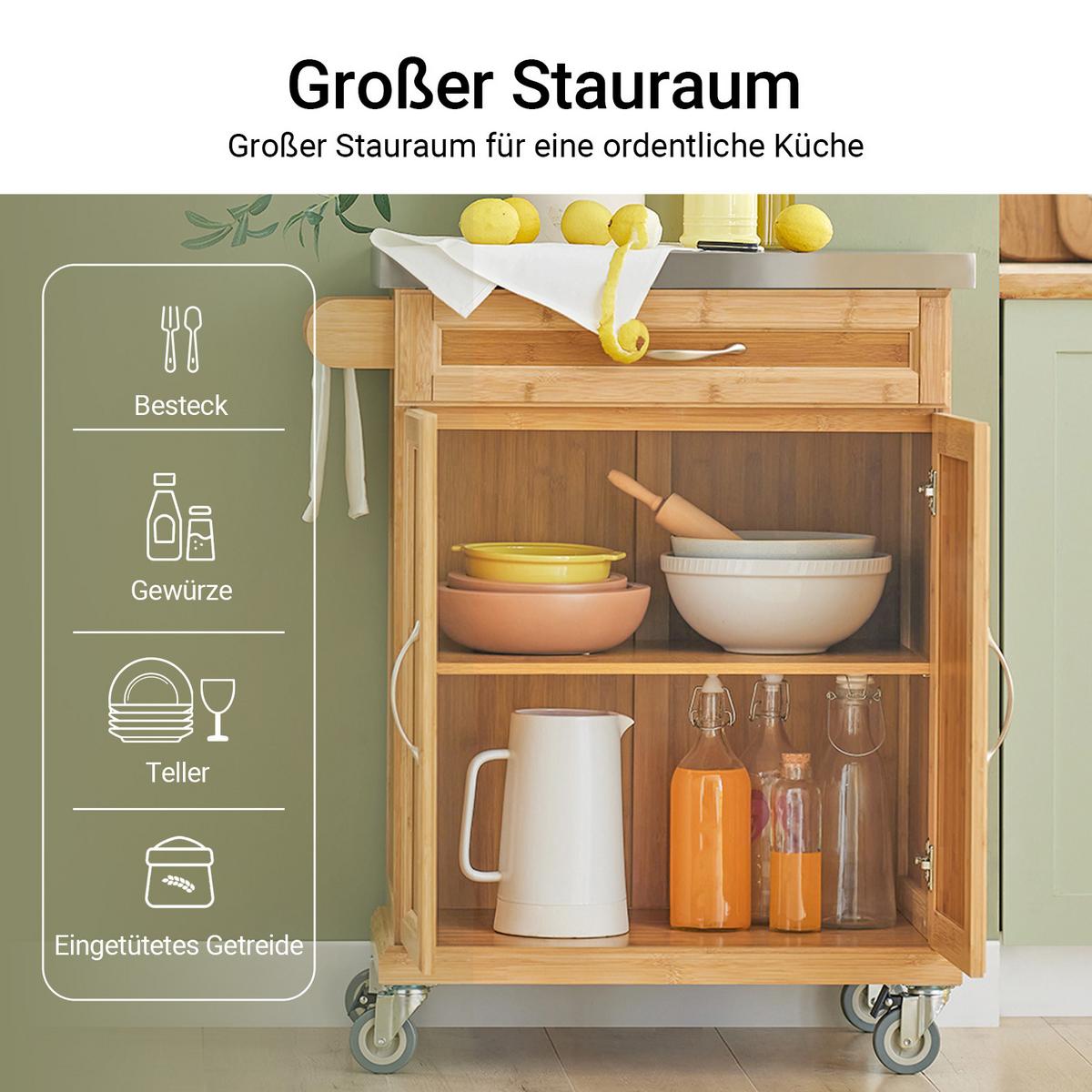 KÜCHENWAGEN Bambus - Naturfarben, Holzwerkstoff (74/90/46cm) - SoBuy