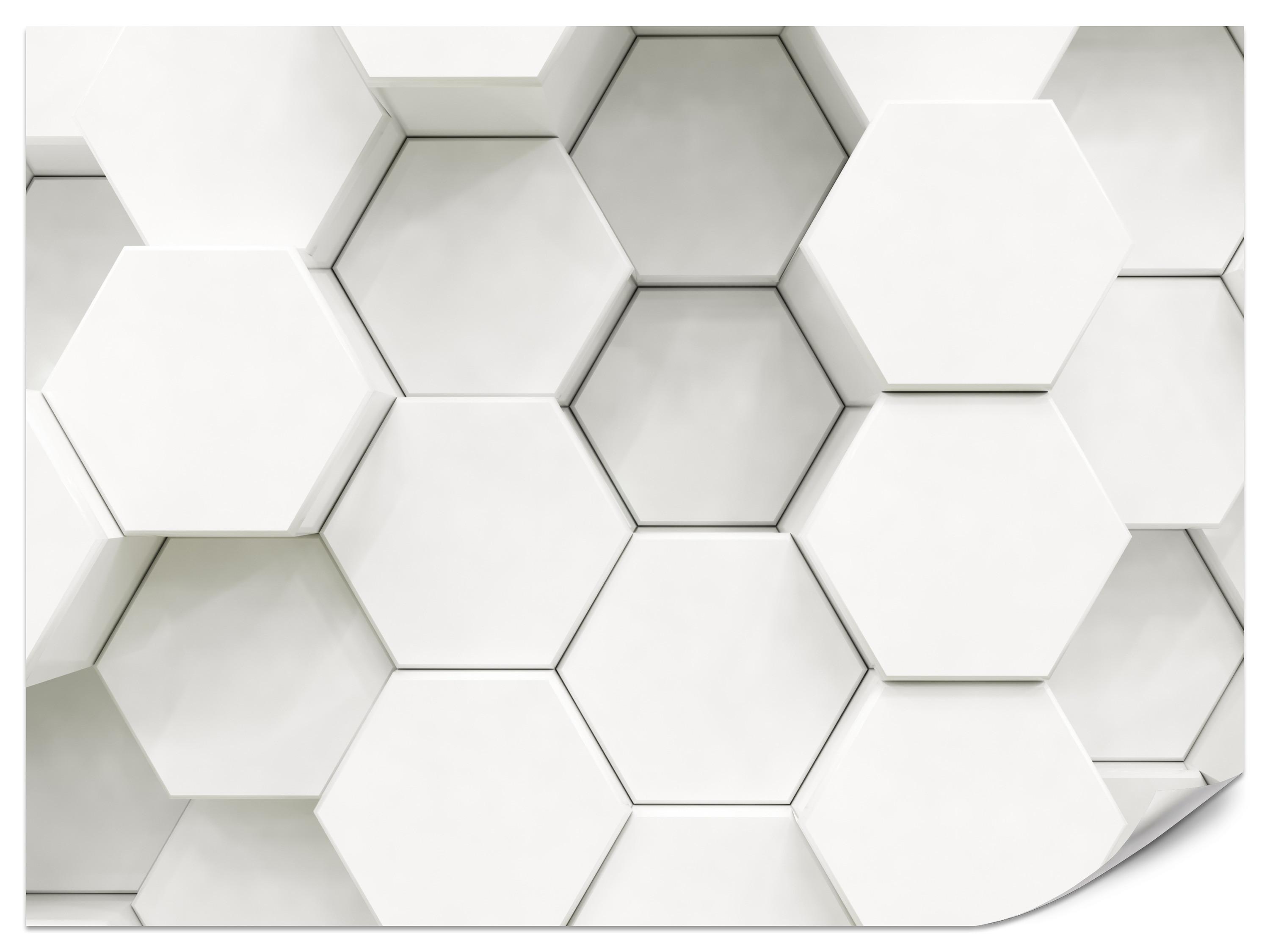 FOTOTAPETE für Wohnzimmer Hexagone Formen Geometrie 200x140 - Weiß/Grau, Papier (200/140cm) - Muralo
