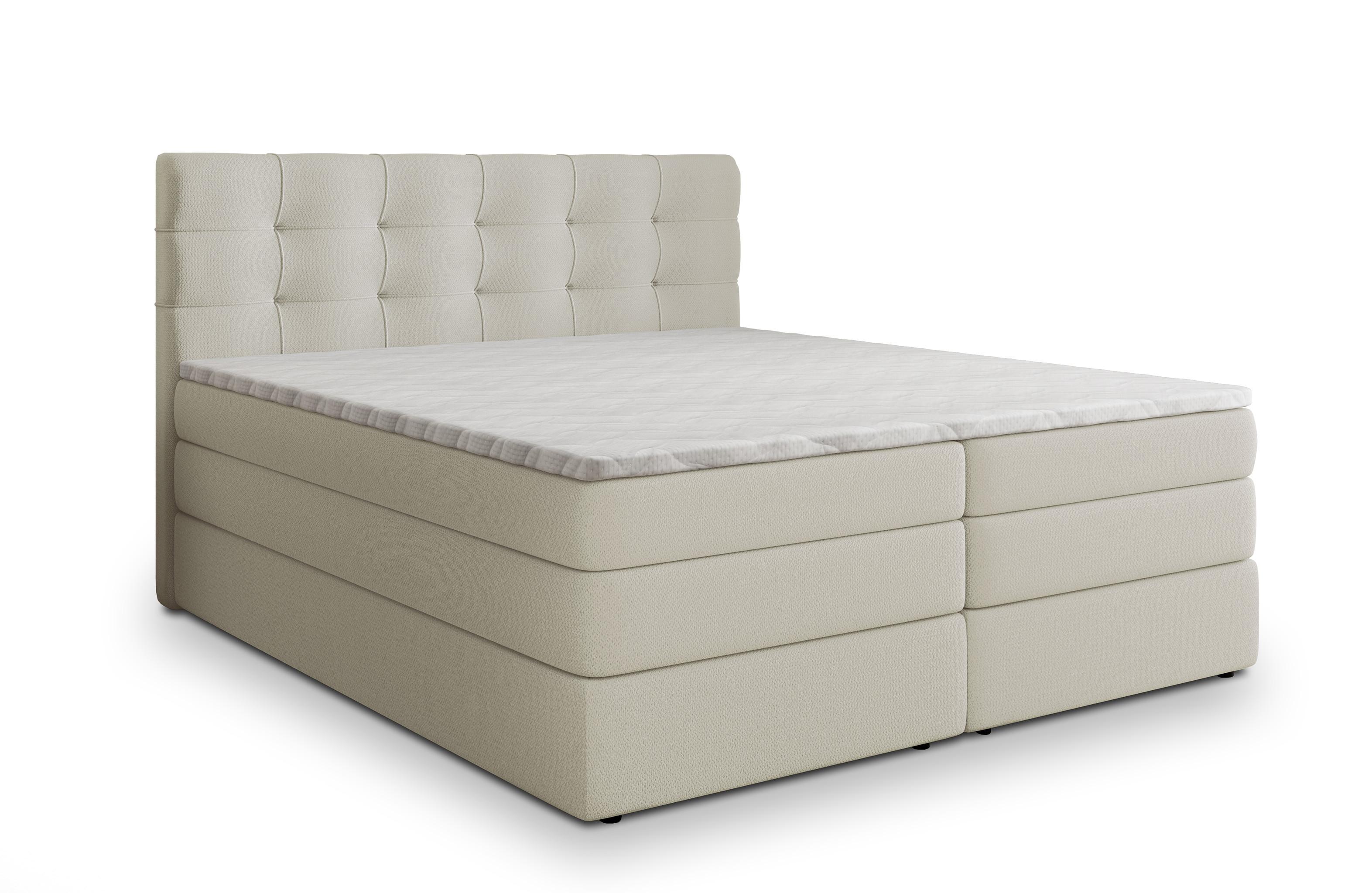 BOXSPRINGBETT AREZI 140x200 cm mit Matratze und Topper - Creme - Creme, Holz (140/200cm) - MASSENO