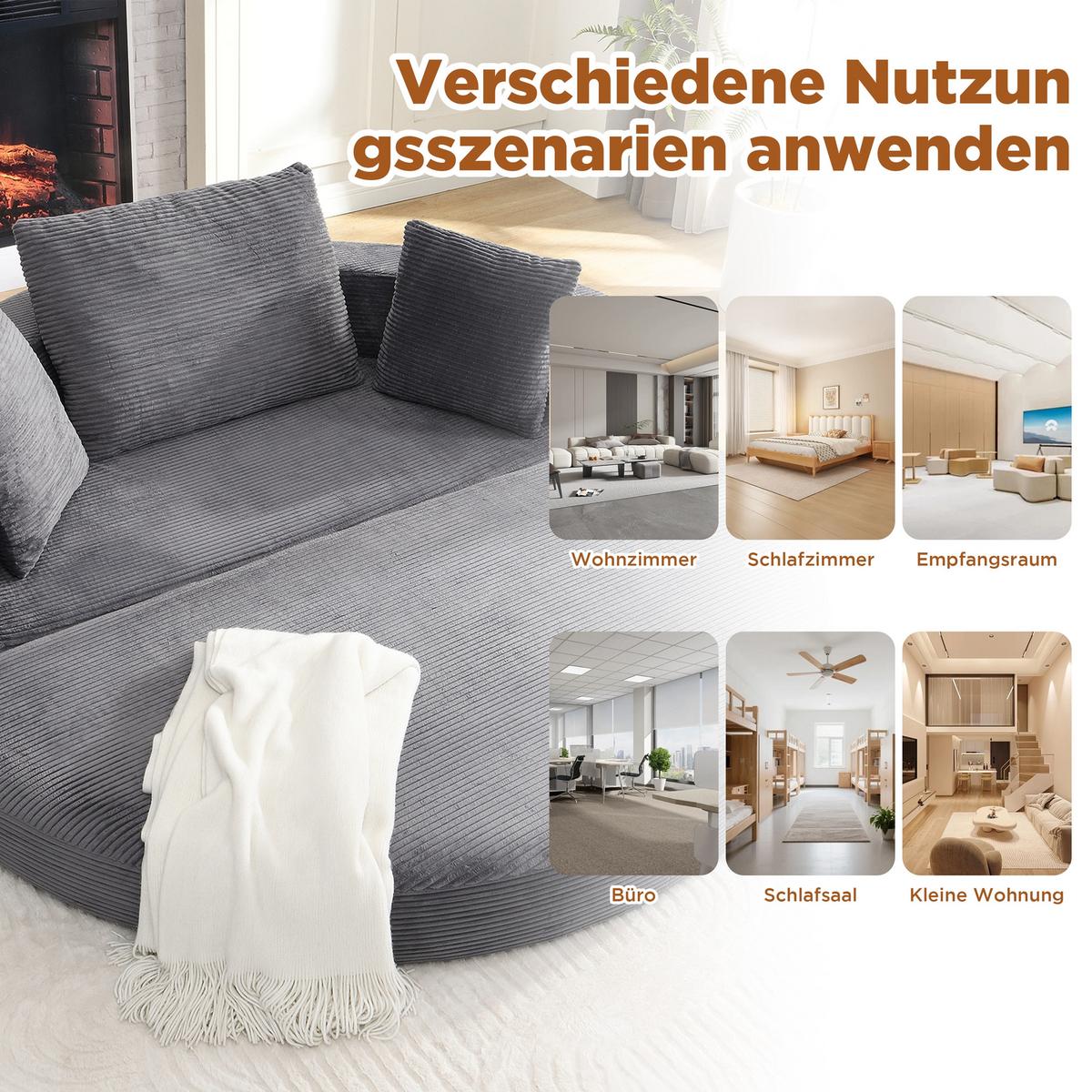 SOFABETT Klappbares Gästebett & Modulares Sofa aus weichem Cord-Stoff - Grau, Textil (173/40/176cm) - Urban Meuble