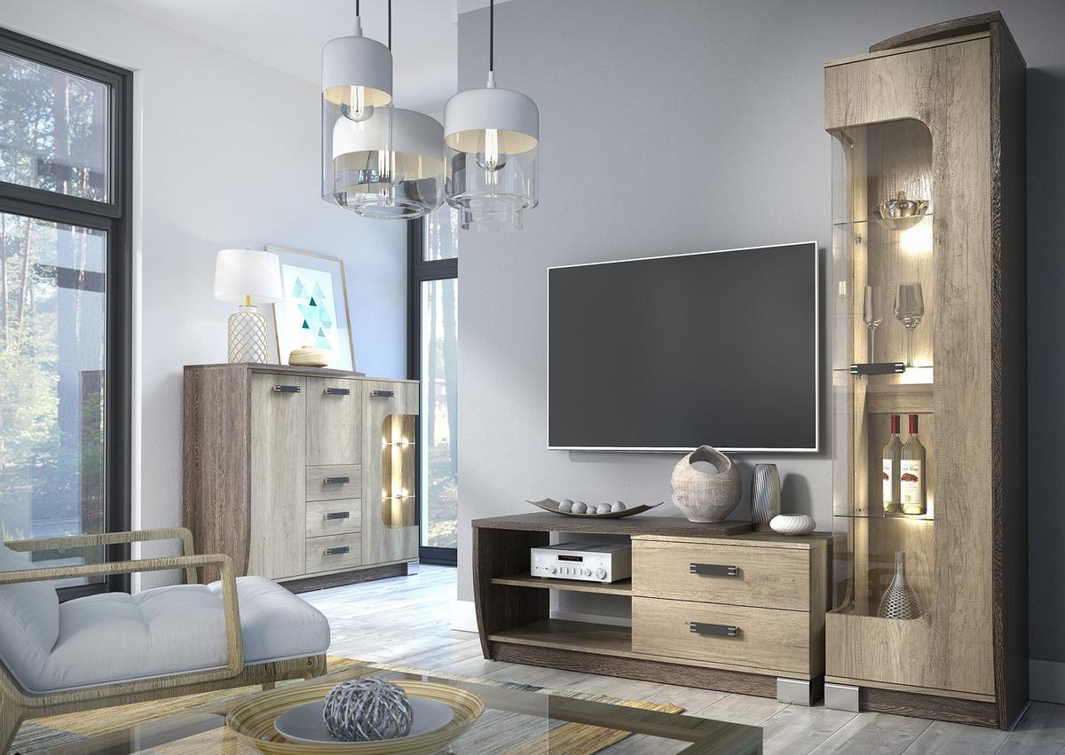 KOMMODE PALMERO 130/114/46cm mit 3 Schubladen 3 Türen Braun - Eichefarben/Braun, Holzwerkstoff (130/114/46cm) - MASSENO