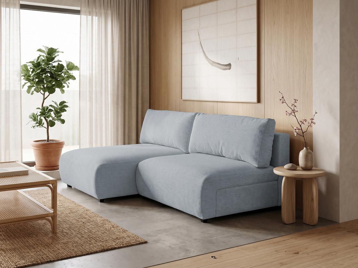 ECKSOFA Sora mit Schlaffunktion, Bettkasten und extra tiefer Komfortzone aus hochwertigem Grau Strukturstoff - Schwarz/Grau, Holz/Kunststoff (140/200cm) - S-Style