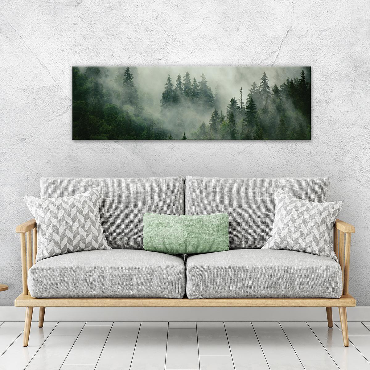 BILDER Wald Nebel Modern Wohnzimmer Schlafzimmer 145x45 - Multicolor, Holzwerkstoff (145/45cm) - Wallarena
