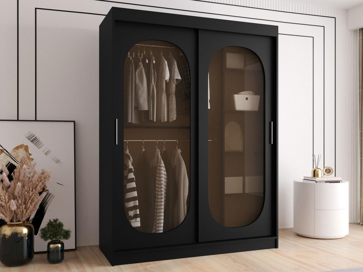 SCHWEBETÜRENSCHRANK Bahrajn 150 mit Schubladen - Silberfarben/Schwarz, Holzwerkstoff/Kunststoff (150/200/62cm) - MIRJAN24