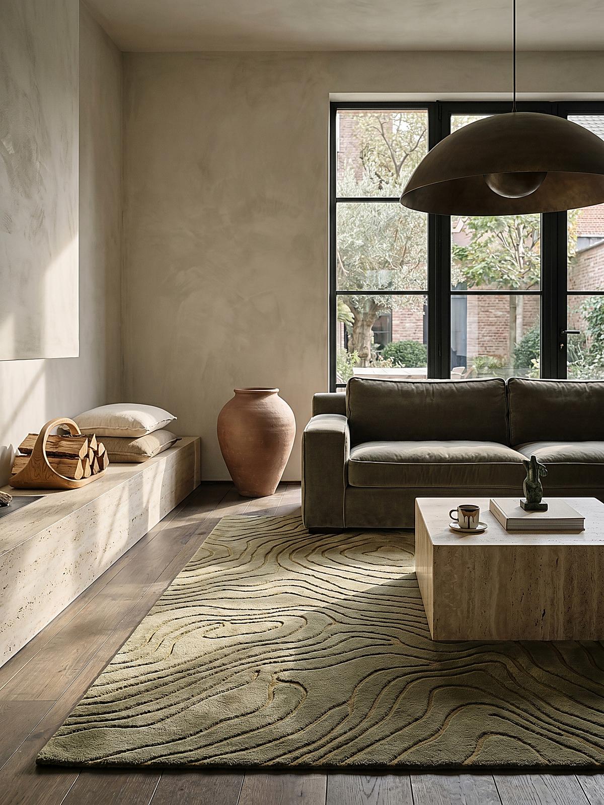 WOLLTEPPICH LEVEN, abstrakt, Olivegrün, 120 x 170 cm - Grün, Textil (170/120cm) - KADIMA DESIGN