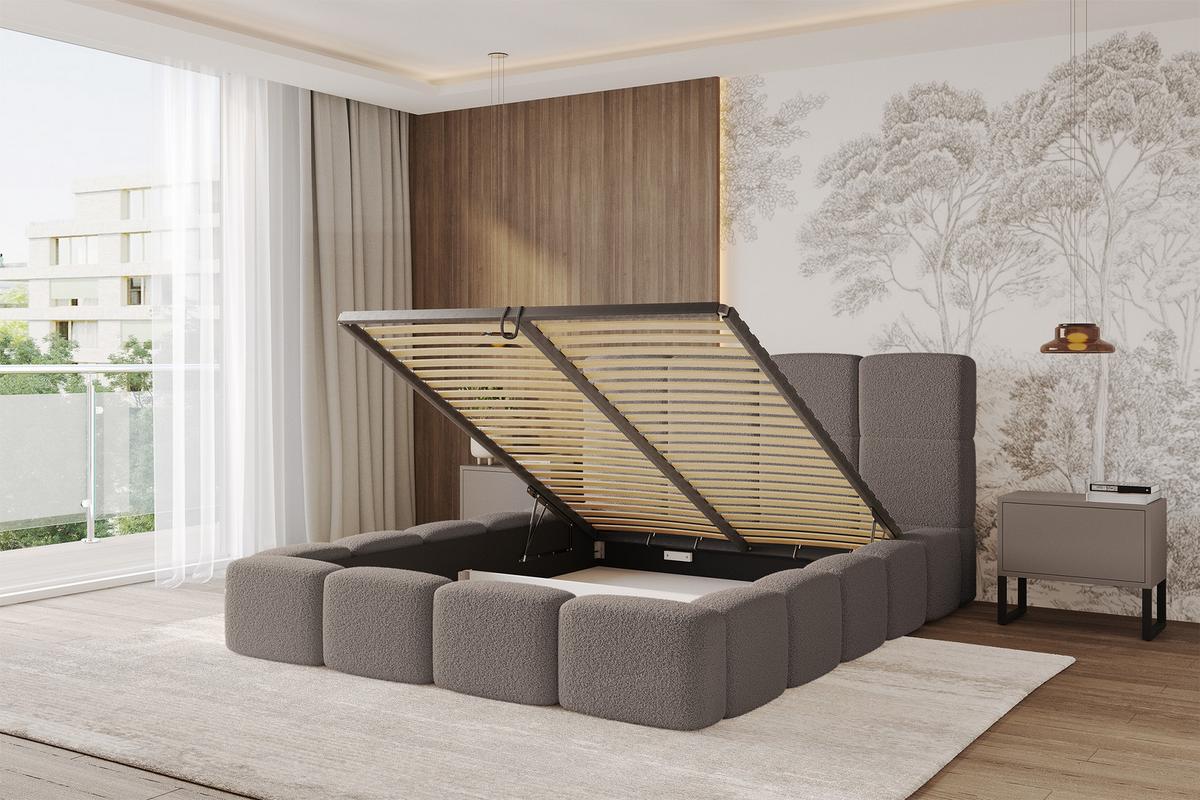 POLSTERBETT mit Bettkasten und Lattenrost mit Kopfteil, Boxbett ohne Matratze, mit Stauraum - NATA 140x200 Braun - Braun, Holzwerkstoff/Textil (140/200cm) - ALTDECOR