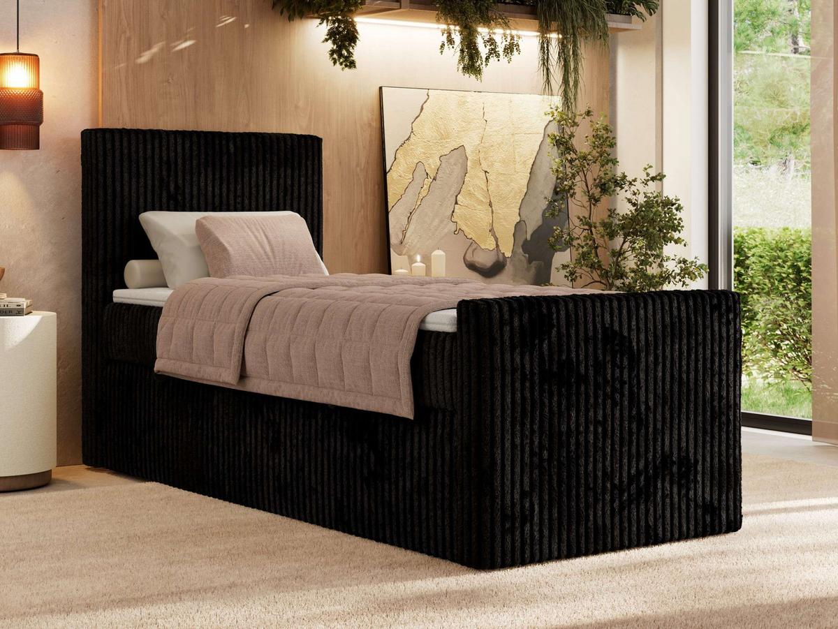 BOXBETT TILIANO DUO 90/200 - Schwarz Cord - H4 - Topper Visco - Links Seite - Schwarz, Textil (200/90cm) - MKS
