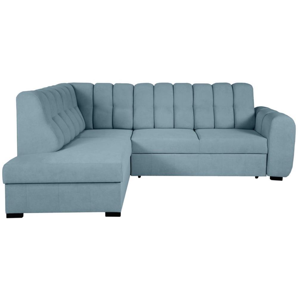 ECKSCHLAFSOFA Zoja links hellblau - Schwarz/Hellblau, Textil (261/193cm) - Beautysofa