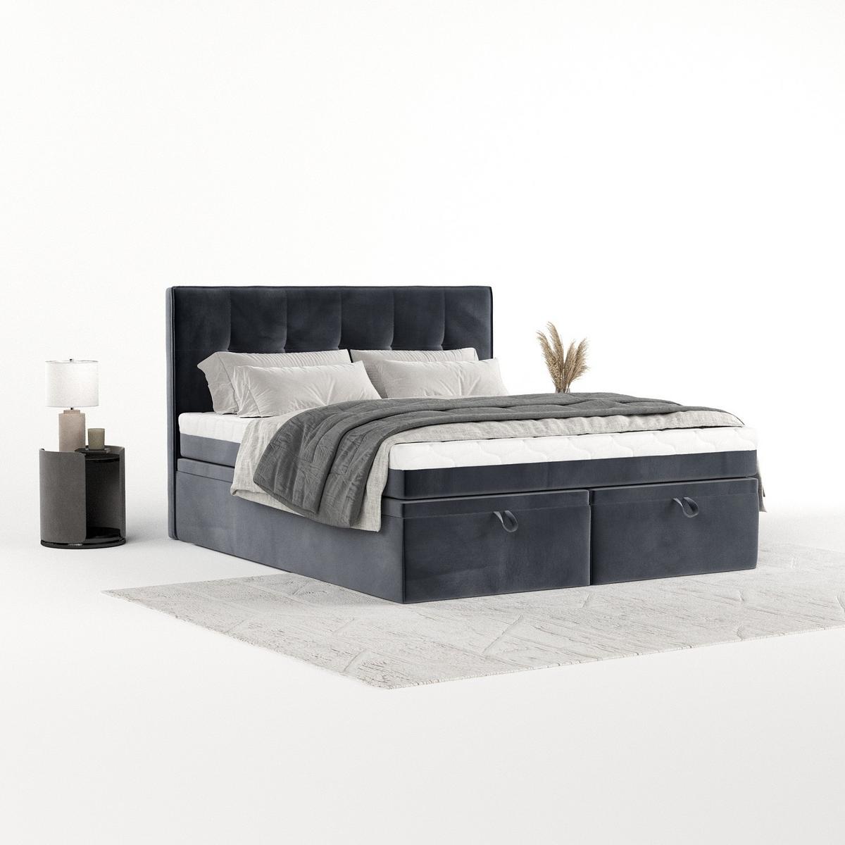 BOXBETT Arivo 180/200 cm Dunkelgrau im Kronos Stoff - Dunkelgrau/Schwarz, Holz/Holzwerkstoff (180/200cm) - AltaBeds