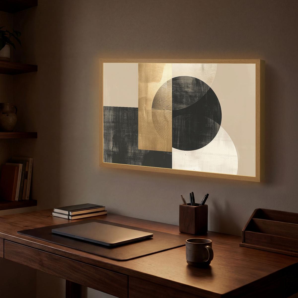 WANDLEUCHTE MIT AKKU Abstrakt - Modern - Schwarz - Gold 60x40 cm - Sandfarben, Holzwerkstoff (60/40/8cm) - OnlyWow