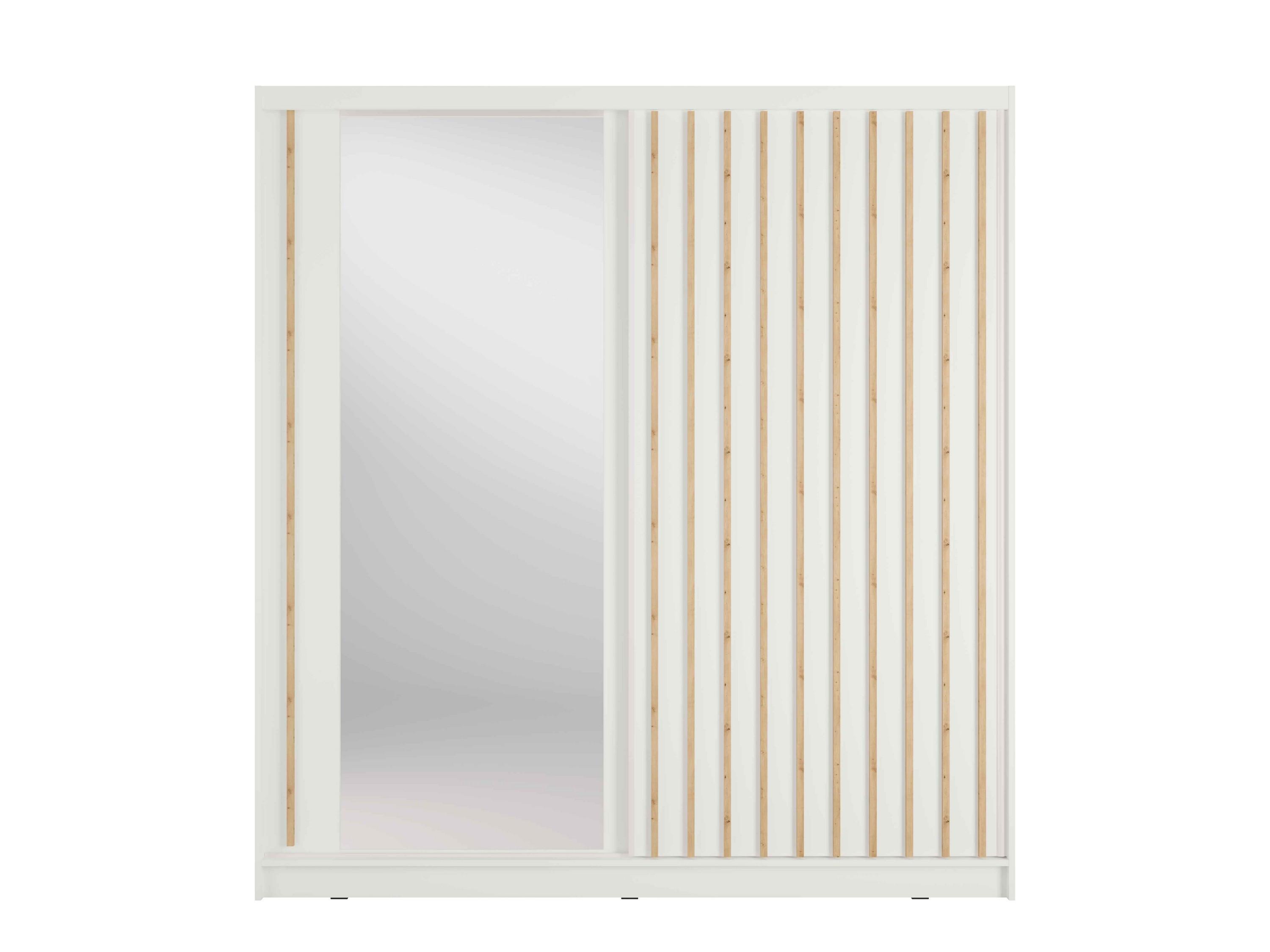 SCHWEBETÜRENSCHRANK VEYDAR 205/215/62cm 2-türig mit Spiegel Weiß - Weiß, Holzwerkstoff (205/215/62cm) - MASSENO