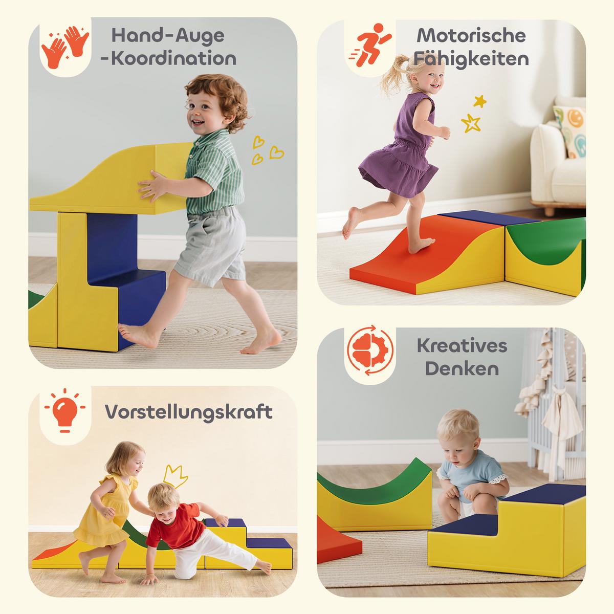 SCHAUMSTOFF Bausteine Kinder 3 Stück Klettern Riesenbausteine Gelb - Gelb, Kunststoff (45.7/141cm) - AIYAPLAY
