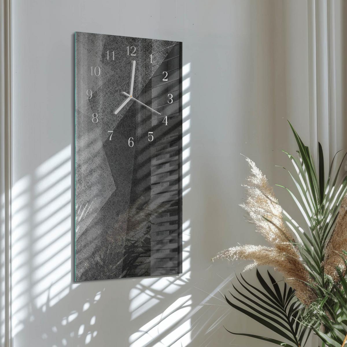 WANDUHR aus Glas 30x60 cm - Muster - Schwarz, Glas (30/60/0.4cm) - TULUP