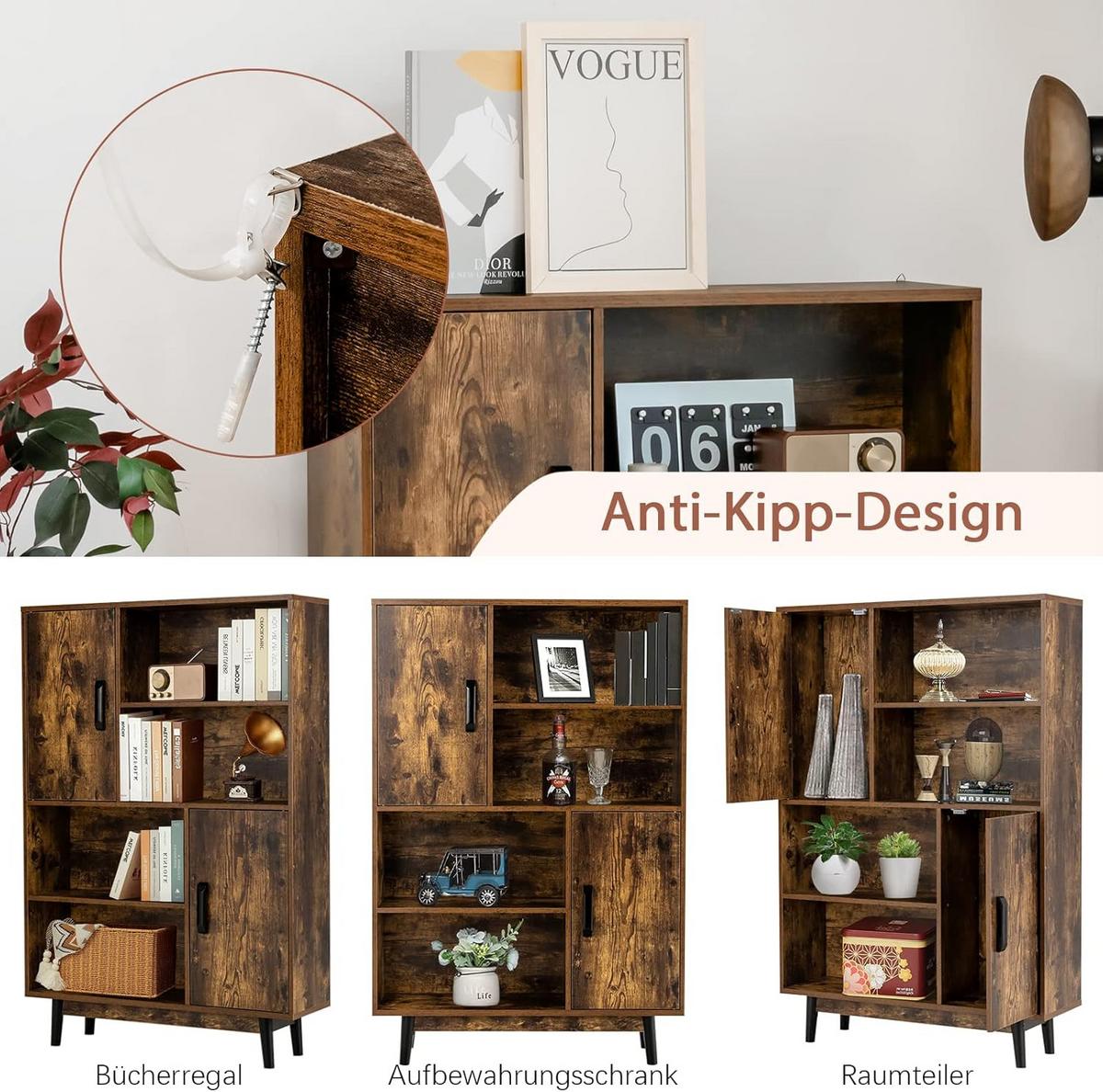 BÜCHERSCHRANK Braun - Braun, Holz (80/120/24cm) - COSTWAY