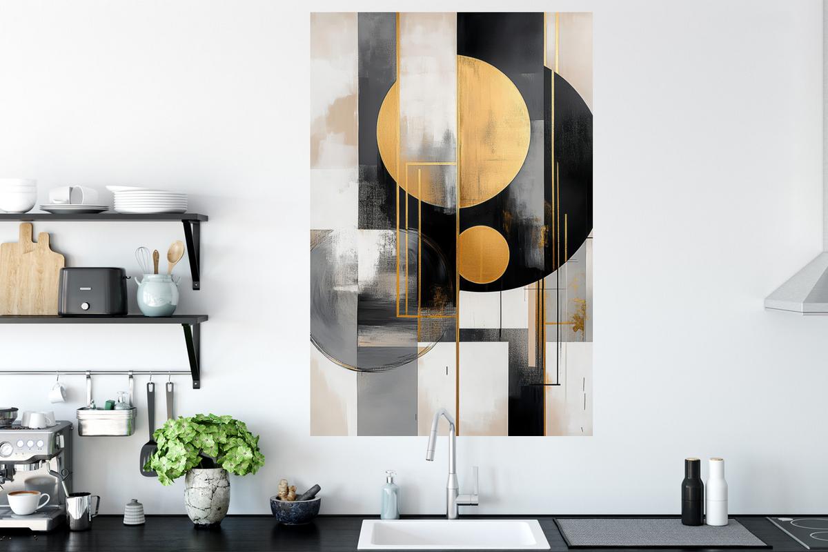 WANDTATTOO Abstrakt - Gold - Silber - Formen - Ästhetisch - Modern Wandaufkleber 80x120 cm - Goldfarben, Kunststoff (80/120/0.1cm) - MuchoWow