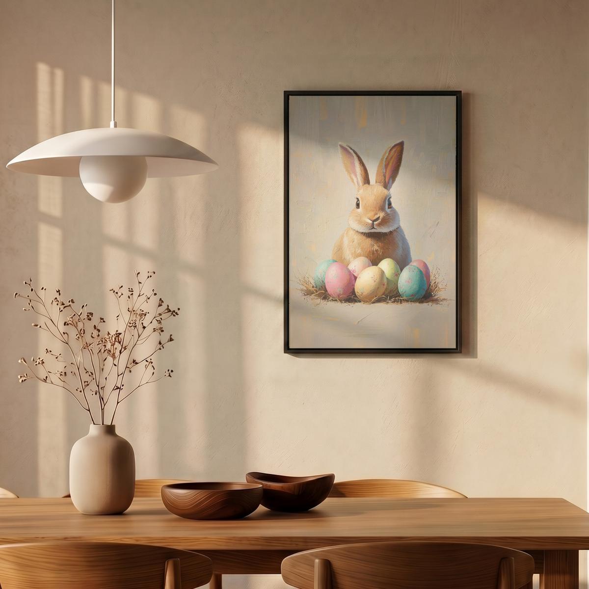 LEINWAND Bilder mit Rahmen - Osterhase - Pastell - Eier - 40x60 - Beige, Textil (40/60cm) - MuchoWow