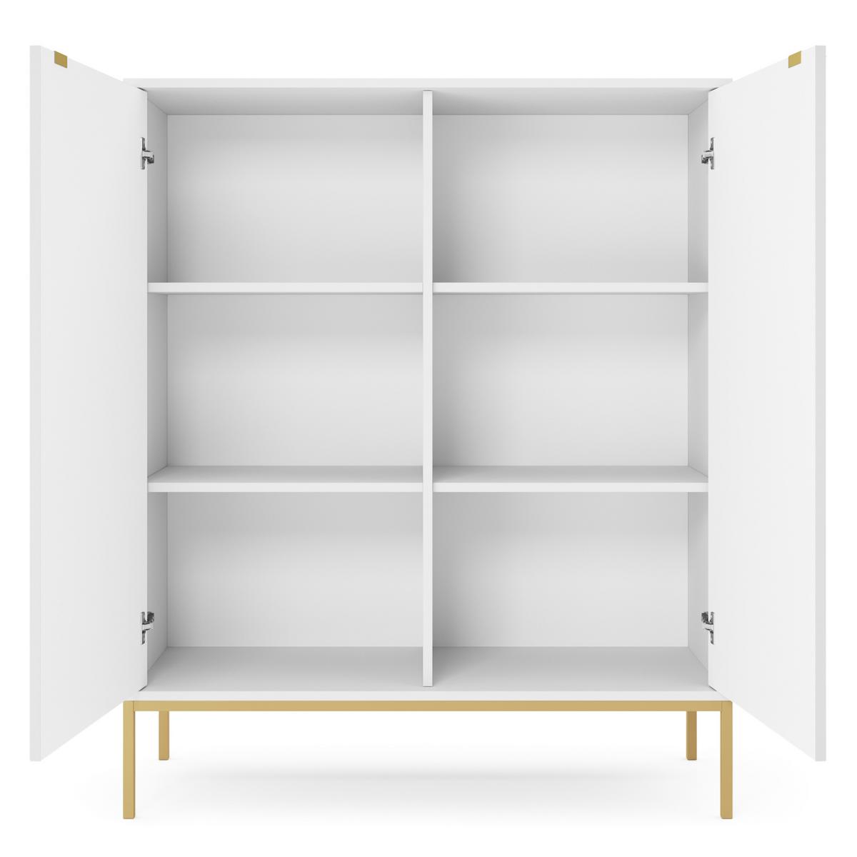 HIGHBOARD STELLARE 104/125/39 cm mit 2 Türen Weiß - Goldfarben/Weiß, Holzwerkstoff (104/125/39cm) - MASSENO