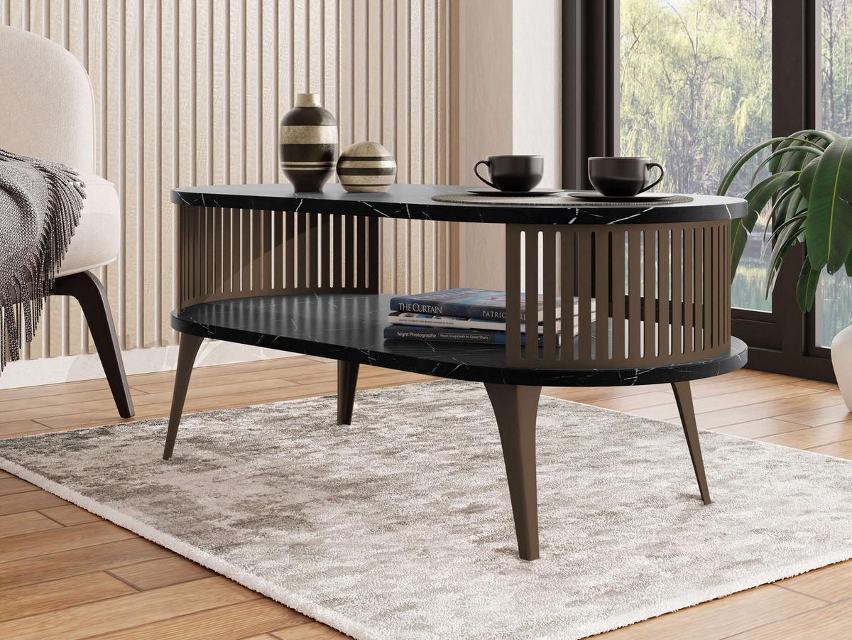 COUCHTISCH Roenni Oval Braun - Schwarz/Braun, Holzwerkstoff/Metall (100/50/44cm) - MIRJAN24