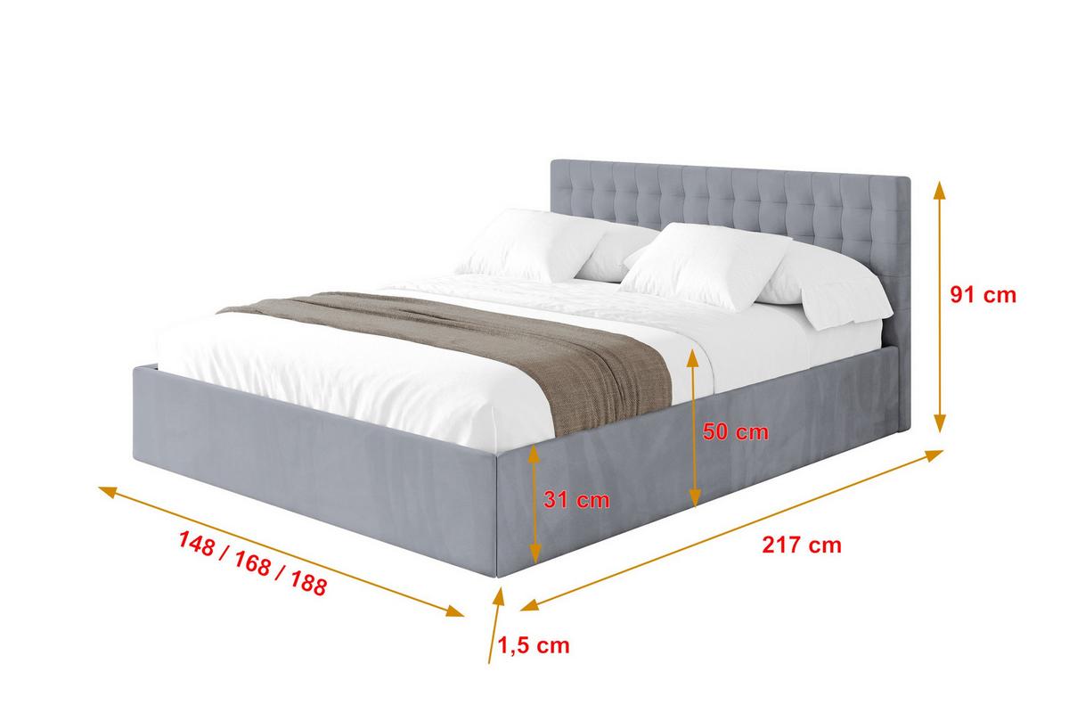 POLSTERBETT mit Bettkasten und Lattenrost, Bett mit Matratze H3/H4 - PARI 160x200 Grau - Grau, Holzwerkstoff/Textil (160/200cm) - ALTDECOR