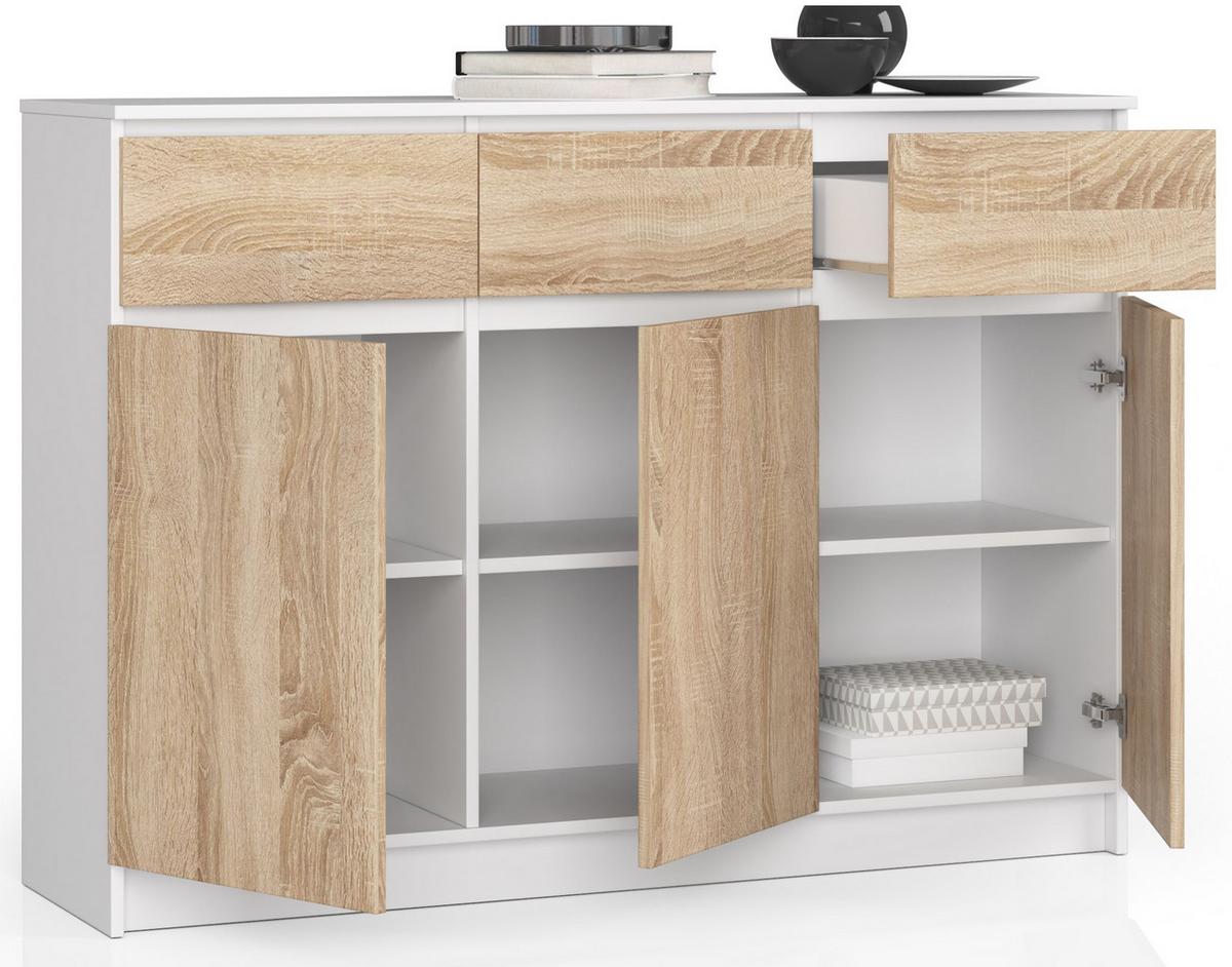 KOMMODE Weiß, Eiche Sonoma 99/138/40 - Weiß, Holzwerkstoff (138/99/40cm) - RAUMHIRSCH FURNITURE