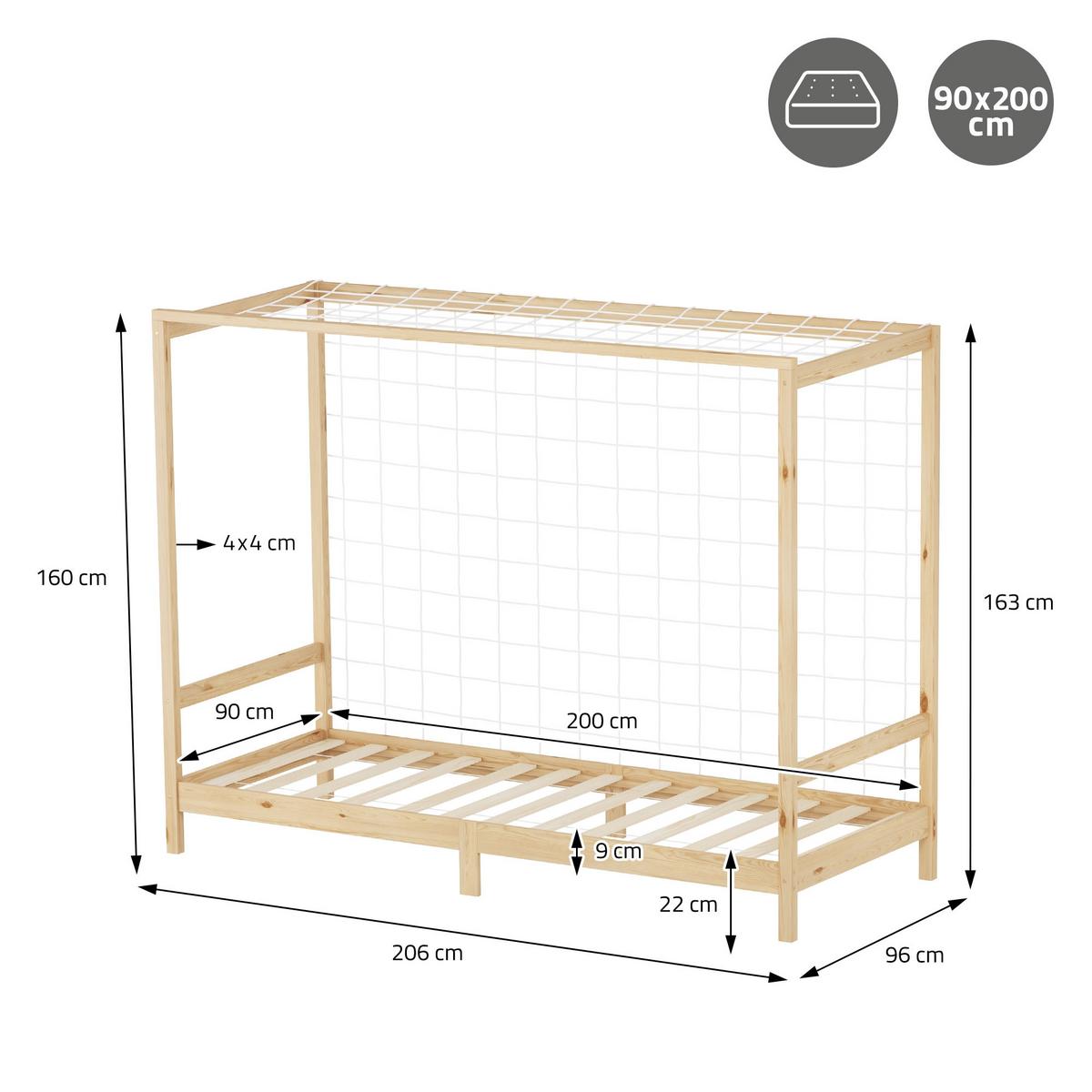 KINDERBETT Fußballtor 90x200 cm Natur - Hellbraun, Holz (90/200cm) - ML-DESIGN