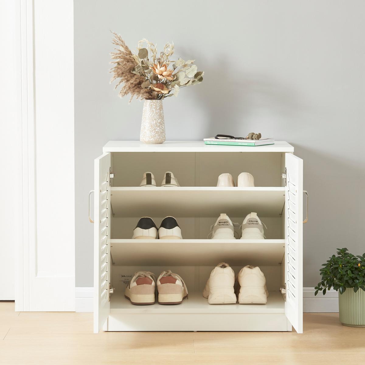 SCHUHSCHRANK Løten - Weiß, Holzwerkstoff (63/62/36cm) - [en.casa]