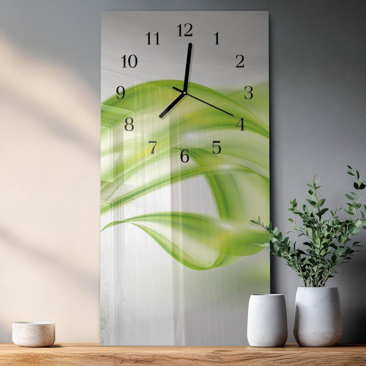 WANDUHR aus Glas 30x60 cm - Abstrakte Linien - Grün, Glas (30/60/0.4cm) - TULUP