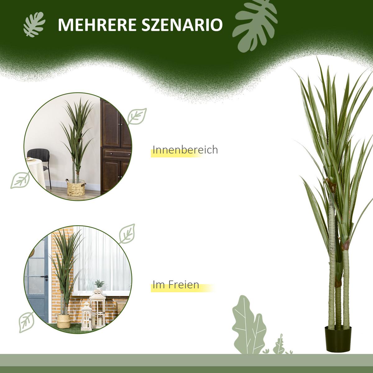 KUNSTPFLANZE Yucca 17/17/190 cm - Smaragdgrün/Schwarz, Holz/Kunststoff (190cm) - HOMCOM