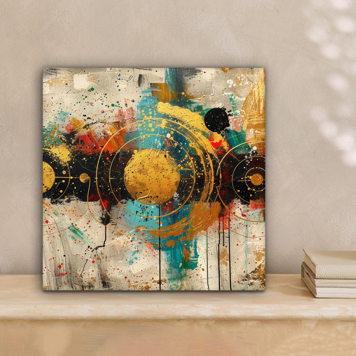 LEINWANDBILD Abstrakt - Kunst - Gold - Modern Deko Wohnzimmer 20x20 cm - Multicolor, Textil (20/20cm) - MuchoWow