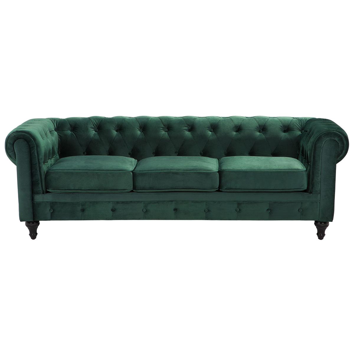 4-SITZER SOFA SET Samtstoff Grün Chesterfield - Grün, Textil (201/70/75cm) - Beliani