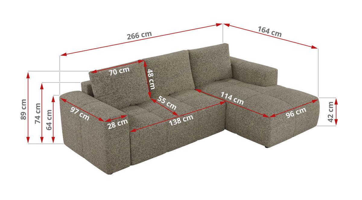 ECKSOFA MONIVA Dunkelbeige Strukture - Links - Taupe/Beige, Textil (164/266cm) - MKS
