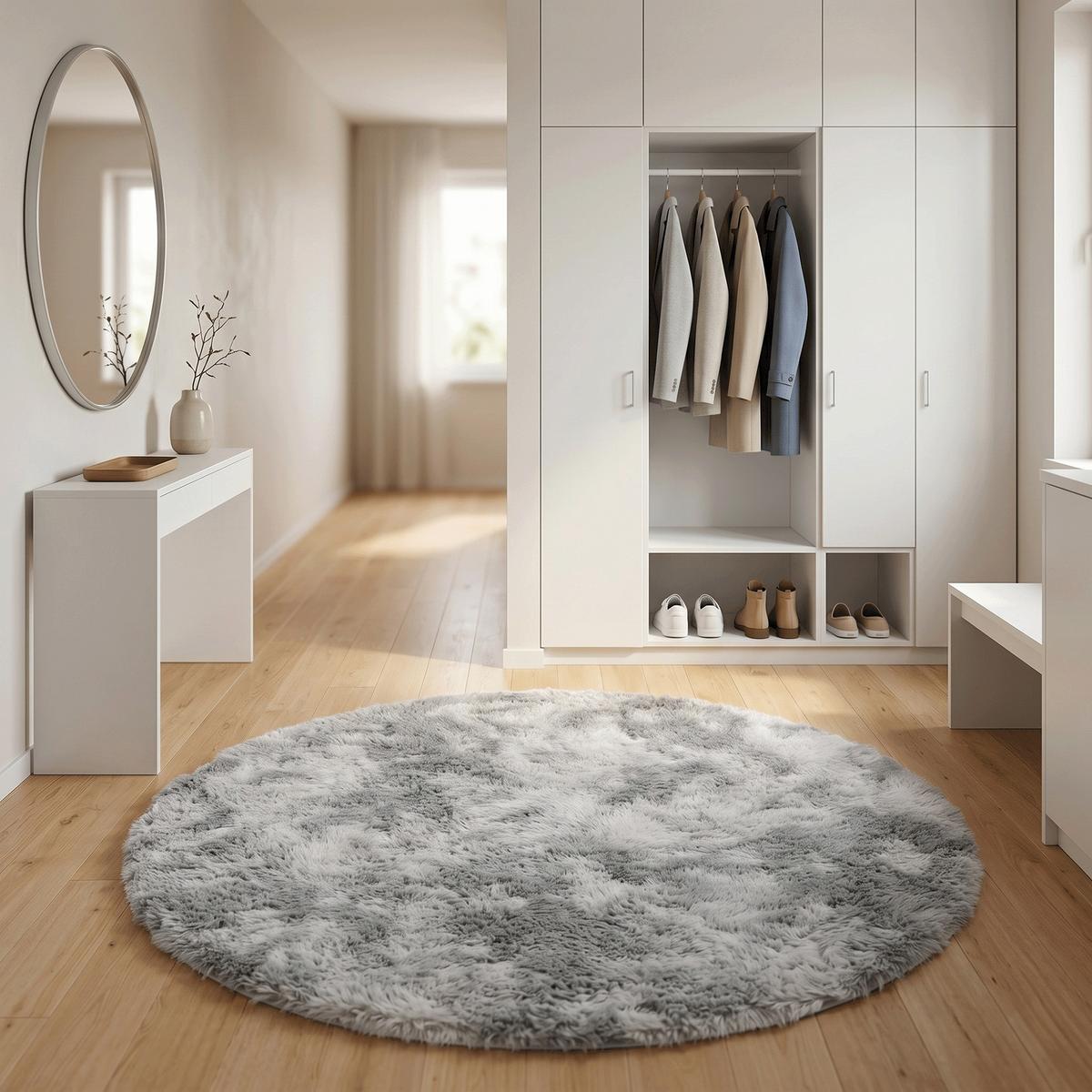 HOCHFLOR SHAGGY TEPPICH FLUFFY RUND - Grau, Textil (160/160cm) - Pergamon