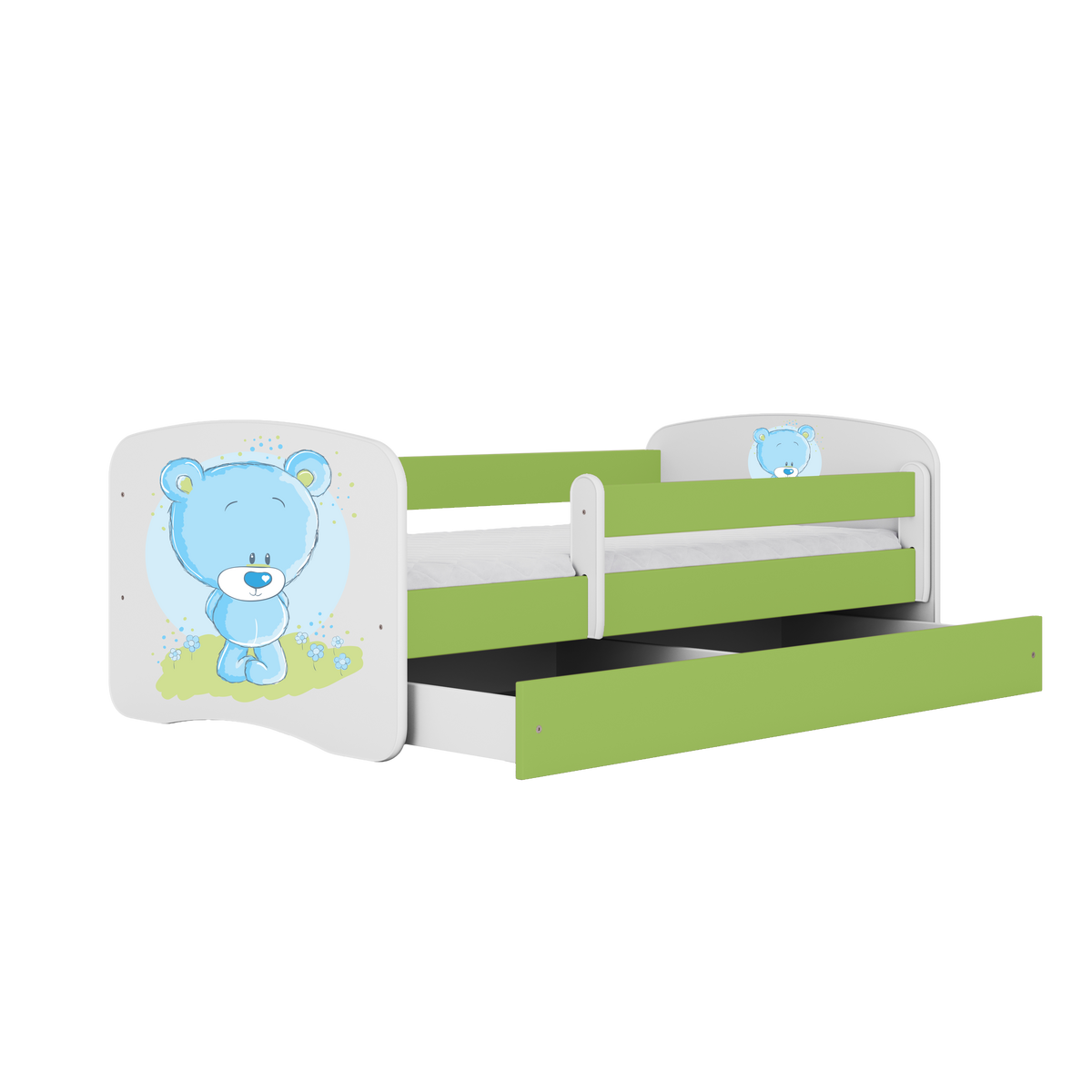KINDERBETT blauer Teddybär Blumen mit Schublade und Matratze 140/70 - Grün, Holzwerkstoff (70/140cm) - RAUMHIRSCH FURNITURE