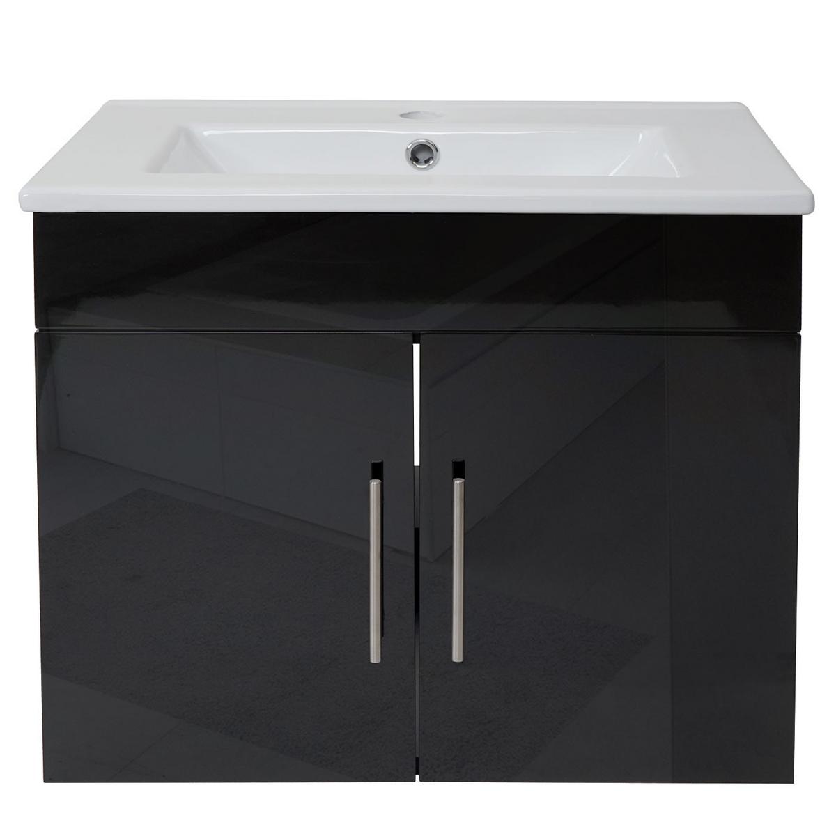 WASCHBECKEN + UNTERSCHRANK Hochglanz Schwarz - Schwarz Hochglanz, Holzwerkstoff (61/50/48cm) - MCW