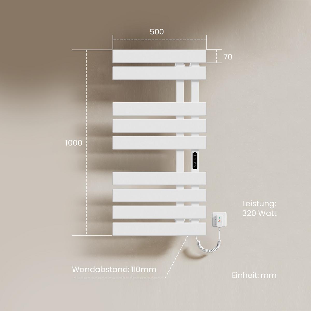 HEIZKÖRPER Elektrisch WLAN Thermostat Weiß Rechtsanschluss 100/50 cm - Weiß, Metall (50/100/11cm) - EMKE