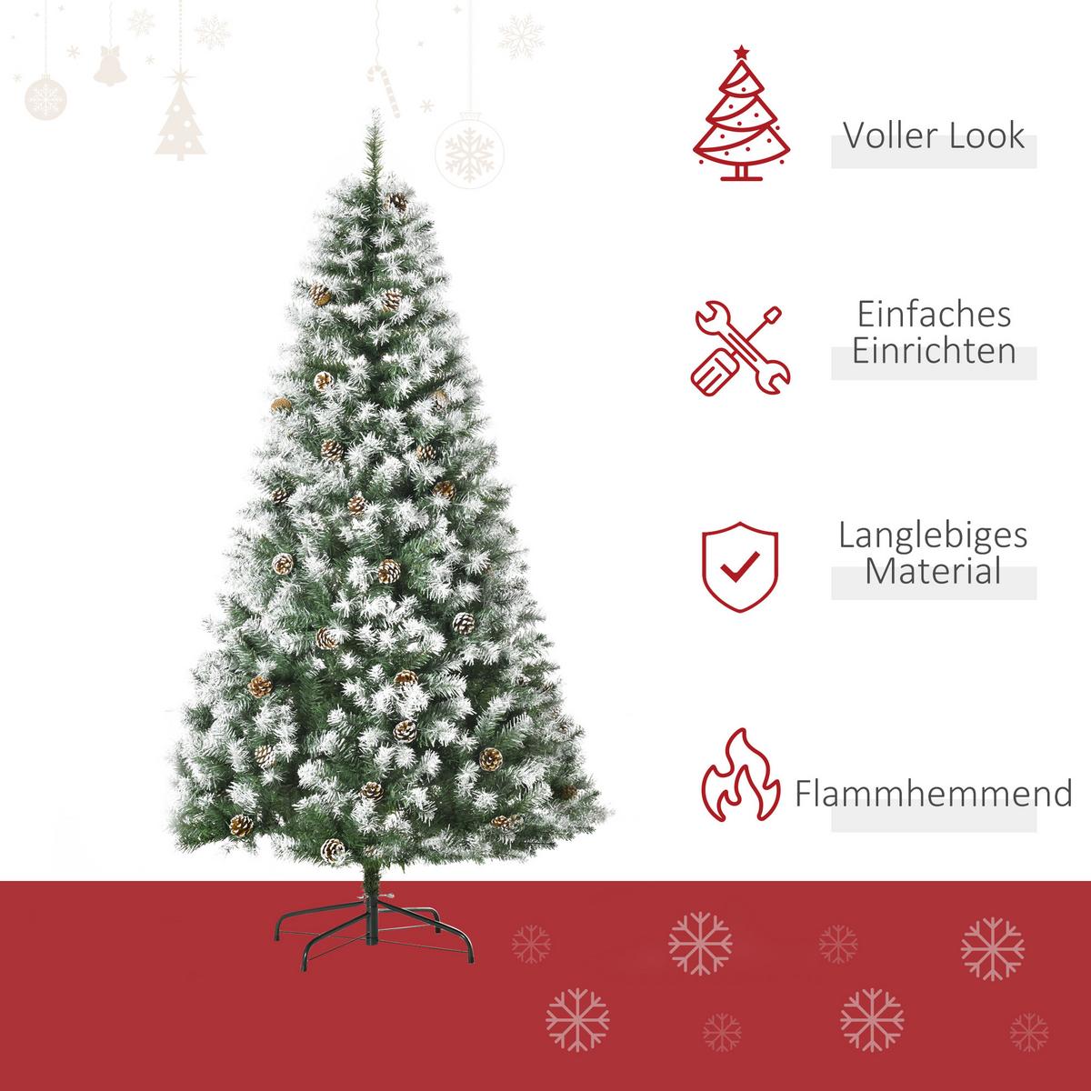 KÜNSTLICHER Weihnachtsbaum, 180 cm Christbaum mit Kunstschnee, Indoor - Grün, Kunststoff (180cm) - HOMCOM