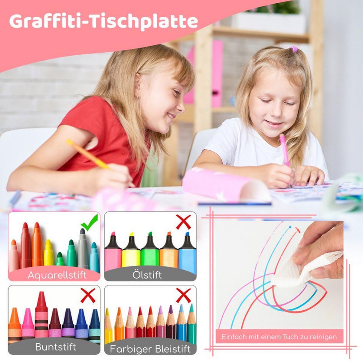 KINDERTISCH mit 4 Stühlen rosa(5-tlg) - Pink, Kunststoff (120/60/60cm) - COSTWAY
