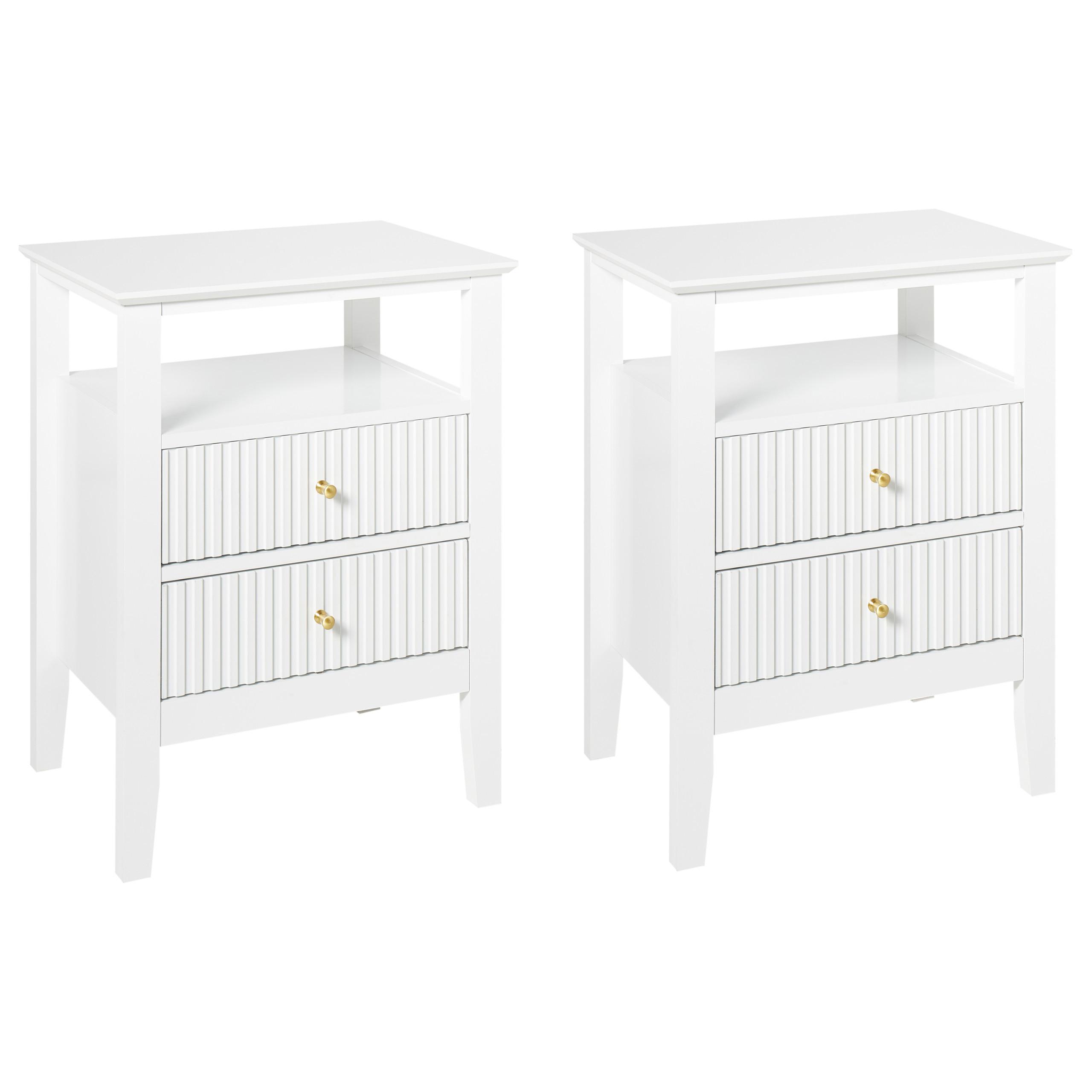 NACHTTISCH 2er-Set Weiß - Weiß, Holzwerkstoff (35/48/62cm) - Beliani