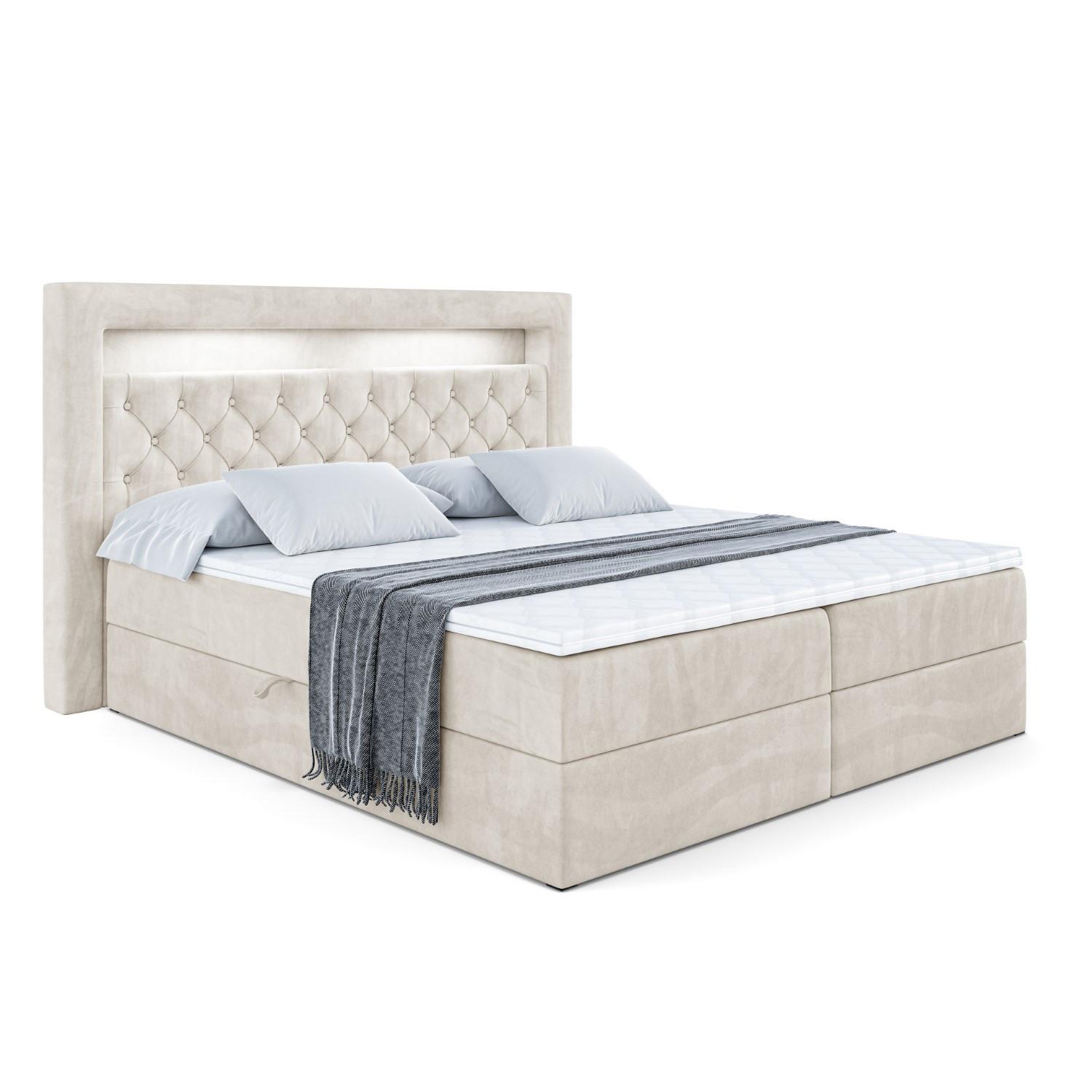 BOXBETT LED mit H4-Matratze und Lattenrost - NOEL GOLD - 140x200 Ecru - Ecru, Holzwerkstoff (140/200cm) - ALTDECOR
