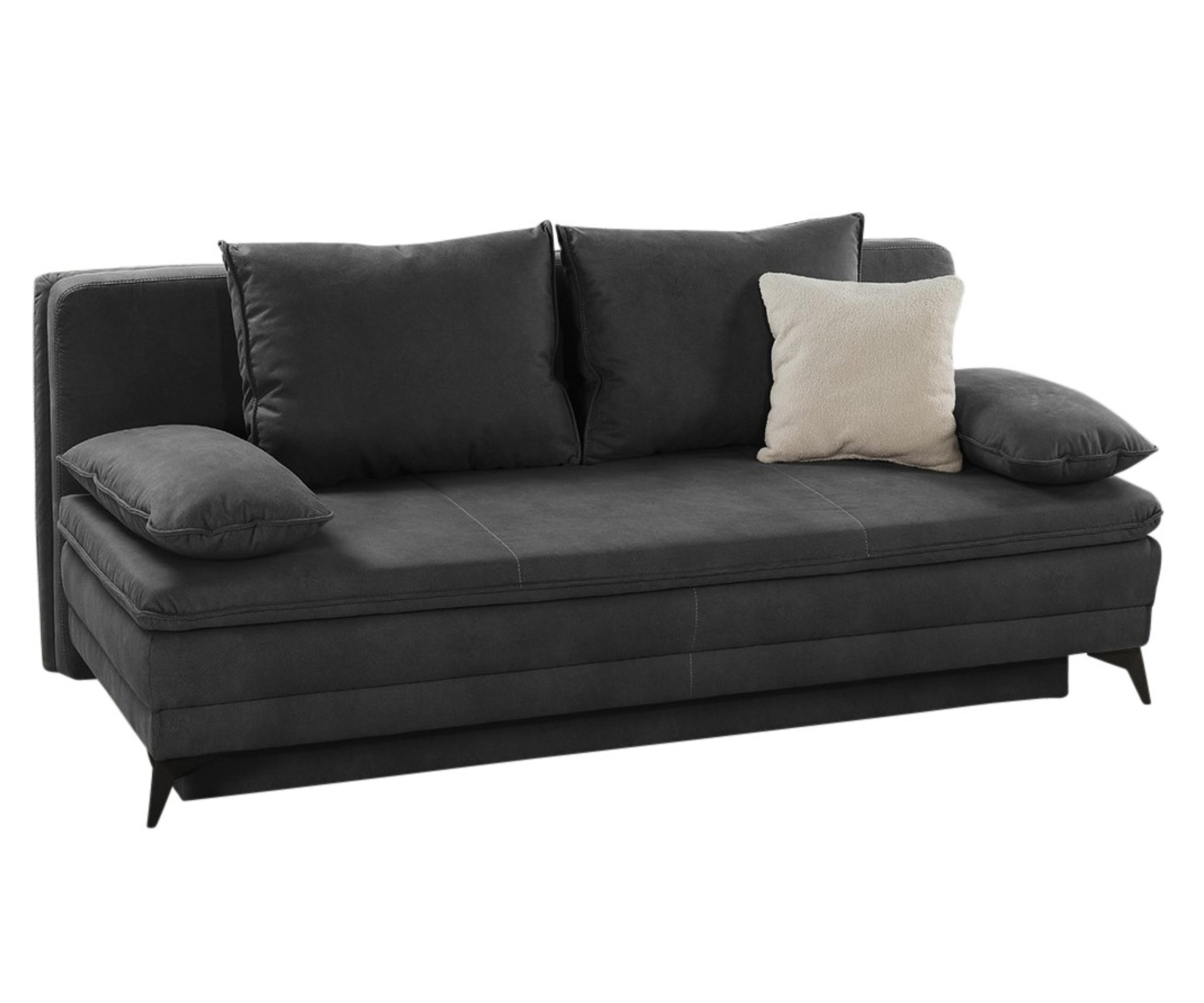 DAUER-SCHLAFSOFA Wellenunterfederung integr.Topper Bettkasten B202/T105/H90 cm, Liegefläche 158x199 cm, Mikrofaser Anthrazit / 15159 - Anthrazit/Schwarz, Textil/Metall (202/90/105cm) - luma-home