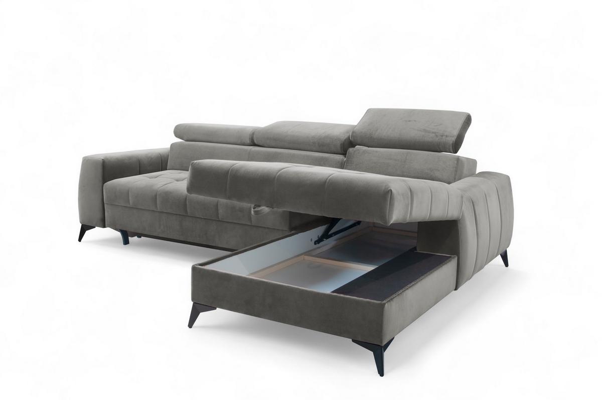 ECKSOFA L Form Arkucio Mini Grau 260/200/95 cm Rechts mit Schlaffunktion - Schwarz/Grau, Textil/Metall (260/200cm) - AX Living