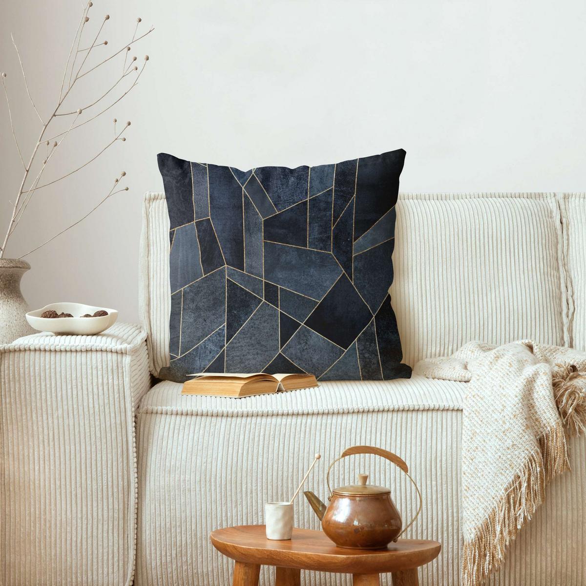 DEKOKISSEN Blaue Geometrie Aquarell 50/50 cm - Blau, Textil (50/50/10cm) - Bilderwelten