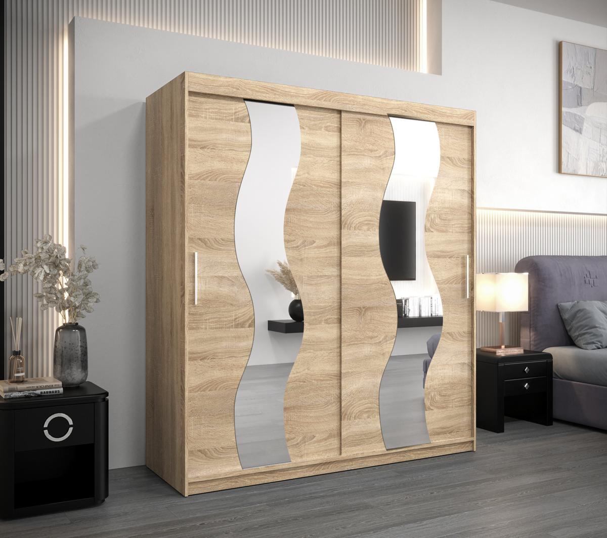 SCHWEBETÜRENSCHRANK 200/180/62 2-türig - Silberfarben/Sonoma Eiche, Holz/Kunststoff (180/200/62cm) - MÖBEL KRYSPOL
