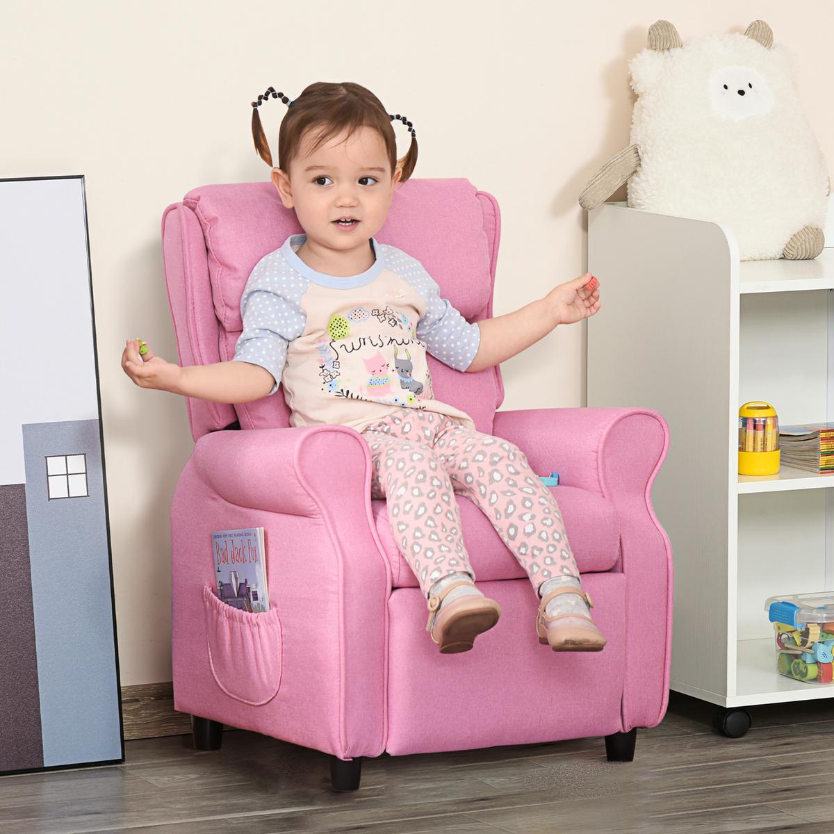 KINDERSESSEL Kindersofa Kindercouch Liegesofa verstellbar mit Fußstütze Rosa - Rosa, Holz (53/70/58cm) - HOMCOM