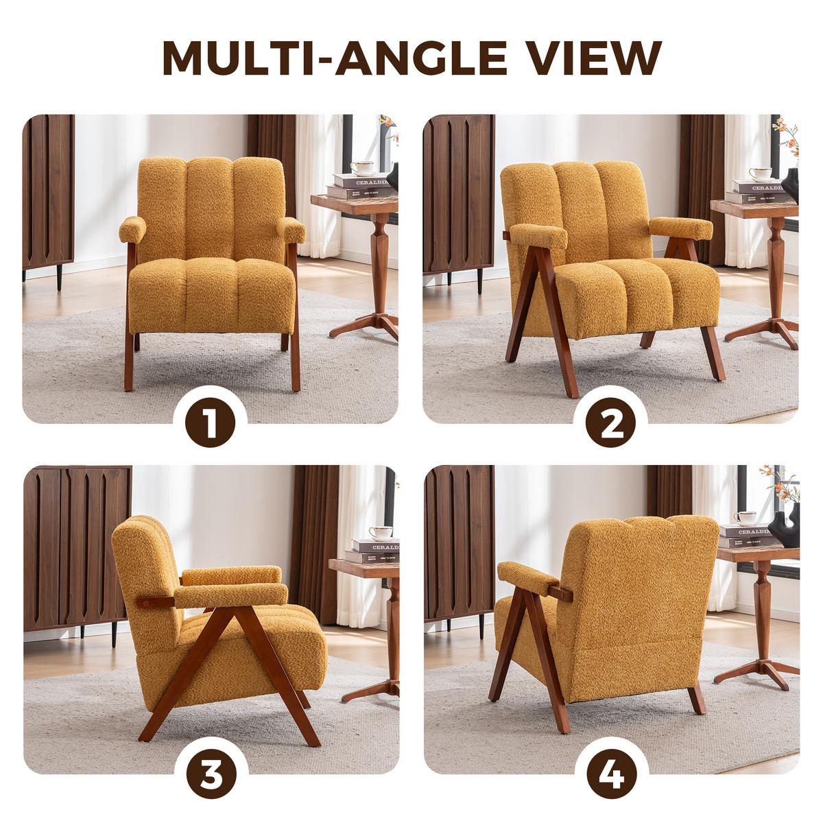 SESSEL aus bouclé und eichenholz, moderner akzentstuhl - Gelb, Holz (77/77/68.5cm) - Urban Meuble